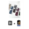 MARSİLYAN™- iPhone 15 Pro Max Kılıf Pusula Modern - Siyah Buffer Hayalet Cam Ekran Koruyucu + Gri PVD Metal Kamera Lens