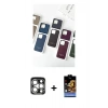 MARSİLYAN™- iPhone 15 Pro Max Kılıf Pusula Modern - Siyah Buffer Hayalet Cam Ekran Koruyucu + Gümüş PVD Metal Kamera Lens