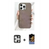 MARSİLYAN™- iPhone 15 Pro Max Kılıf Pusula Modern - Siyah Buffer Hayalet Cam Ekran Koruyucu + Gümüş PVD Metal Kamera Lens