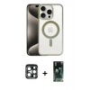 MARSİLYAN™- iPhone 15 Pro Max Kılıf Siluet Çizgi Serisi - Şeffaf 360 Full Body Arka Koruyucu + Lacivert PVD Metal Kamera Lens