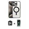 MARSİLYAN™- iPhone 15 Pro Max Kılıf Siluet Çizgi Serisi - Şeffaf 360 Full Body Arka Koruyucu + PVD Metal Kamera Lens - TU