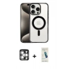 MARSİLYAN™- iPhone 15 Pro Max Kılıf Siluet Çizgi Serisi - Şeffaf Pasifik Cam Ekran Koruyucu + PVD Metal Kamera Lens - GS