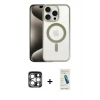 MARSİLYAN™- iPhone 15 Pro Max Kılıf Siluet Çizgi Serisi - Şeffaf Pasifik Cam Ekran Koruyucu + PVD Metal Kamera Lens - GS