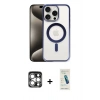 MARSİLYAN™- iPhone 15 Pro Max Kılıf Siluet Çizgi Serisi - Şeffaf Pasifik Cam Ekran Koruyucu + PVD Metal Kamera Lens - GS