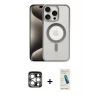 MARSİLYAN™- iPhone 15 Pro Max Kılıf Siluet Çizgi Serisi - Şeffaf Pasifik Cam Ekran Koruyucu + PVD Metal Kamera Lens - GS