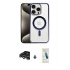 MARSİLYAN™- iPhone 15 Pro Max Kılıf Siluet Çizgi Serisi - Şeffaf Pasifik Cam Ekran Koruyucu + Gümüş Raze Metal Kamera Lens