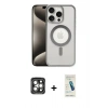 MARSİLYAN™- iPhone 15 Pro Max Kılıf Siluet Çizgi Serisi - Şeffaf Pasifik Cam Ekran Koruyucu + PVD Metal Kamera Lens - GI