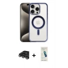 MARSİLYAN™- iPhone 15 Pro Max Kılıf Siluet Çizgi Serisi - Şeffaf Pasifik Cam Ekran Koruyucu + Raze Metal Kamera Lens - TMGI