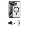 MARSİLYAN™- iPhone 15 Pro Max Kılıf Siluet Çizgi Serisi - Şeffaf Pasifik Cam Ekran Koruyucu + Raze Metal Kamera Lens - SH
