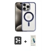 MARSİLYAN™- iPhone 15 Pro Max Kılıf Siluet Çizgi Serisi - Şeffaf Pasifik Cam Ekran Koruyucu + PVD Metal Kamera Lens - SH