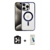 MARSİLYAN™- iPhone 15 Pro Max Kılıf Siluet Çizgi Serisi - Şeffaf Pasifik Cam Ekran Koruyucu + Turuncu PVD Metal Kamera Lens
