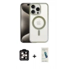 MARSİLYAN™- iPhone 15 Pro Max Kılıf Siluet Çizgi Serisi - Şeffaf Pasifik Cam Ekran Koruyucu + Turuncu PVD Metal Kamera Lens