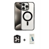 MARSİLYAN™- iPhone 15 Pro Max Kılıf Siluet Çizgi Serisi - Şeffaf Pasifik Cam Ekran Koruyucu + Turuncu PVD Metal Kamera Lens