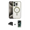 MARSİLYAN™- iPhone 15 Pro Max Kılıf Siluet Çizgi Serisi - Siyah 360 Mat Full Body Arka Koruyucu + Gümüş Raze Metal Kamera Lens