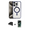 MARSİLYAN™- iPhone 15 Pro Max Kılıf Siluet Çizgi Serisi - Siyah 360 Mat Full Body Arka Koruyucu + Gümüş Raze Metal Kamera Lens