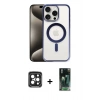 MARSİLYAN™- iPhone 15 Pro Max Kılıf Siluet Çizgi Serisi - Siyah 360 Mat Full Body Arka Koruyucu + PVD Metal Kamera Lens - SH