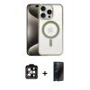 MARSİLYAN™- iPhone 15 Pro Max Kılıf Siluet Çizgi Serisi - Siyah 3D Antistatik Hayalet Cam Ekran Koruyucu + PVD Metal Kamera Lens - TU