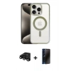 MARSİLYAN™- iPhone 15 Pro Max Kılıf Siluet Çizgi Serisi - Siyah 3D Antistatik Hayalet Cam Ekran Koruyucu + Raze Metal Kamera Lens - SH