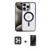 MARSİLYAN™- iPhone 15 Pro Max Kılıf Siluet Çizgi Serisi - Siyah 3D Antistatik Hayalet Cam Ekran Koruyucu + PVD Metal Kamera Lens - GI