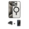 MARSİLYAN™- iPhone 15 Pro Max Kılıf Siluet Çizgi Serisi - Siyah 3D Antistatik Hayalet Cam Ekran Koruyucu + Raze Metal Kamera Lens - GS