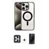 MARSİLYAN™- iPhone 15 Pro Max Kılıf Siluet Çizgi Serisi - Siyah 3D Antistatik Hayalet Cam Ekran Koruyucu + PVD Metal Kamera Lens - SH