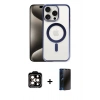 MARSİLYAN™- iPhone 15 Pro Max Kılıf Siluet Çizgi Serisi - Siyah 3D Antistatik Hayalet Cam Ekran Koruyucu + PVD Metal Kamera Lens - TU