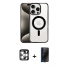 MARSİLYAN™- iPhone 15 Pro Max Kılıf Siluet Çizgi Serisi - Siyah 3D Antistatik Hayalet Cam Ekran Koruyucu + PVD Metal Kamera Lens - GS