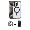 MARSİLYAN™- iPhone 15 Pro Max Kılıf Siluet Çizgi Serisi - Siyah 3D Antistatik Hayalet Cam Ekran Koruyucu + PVD Metal Kamera Lens - GS