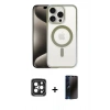 MARSİLYAN™- iPhone 15 Pro Max Kılıf Siluet Çizgi Serisi - Siyah 3D Antistatik Hayalet Cam Ekran Koruyucu + PVD Metal Kamera Lens - SH