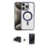 MARSİLYAN™- iPhone 15 Pro Max Kılıf Siluet Çizgi Serisi - Siyah 3D Antistatik Hayalet Cam Ekran Koruyucu + Titanyum Gri Raze Metal Kamera Lens