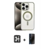 MARSİLYAN™- iPhone 15 Pro Max Kılıf Siluet Çizgi Serisi - Siyah 3D Antistatik Hayalet Cam Ekran Koruyucu + PVD Metal Kamera Lens - GI