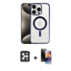 MARSİLYAN™- iPhone 15 Pro Max Kılıf Siluet Çizgi Serisi - Siyah 3D Antistatik Mat Seramik Nano Ekran Koruyucu + PVD Metal Kamera Lens - GI