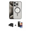 MARSİLYAN™- iPhone 15 Pro Max Kılıf Siluet Çizgi Serisi - Siyah 3D Antistatik Mat Seramik Nano Ekran Koruyucu + Titanyum Gri Raze Metal Kamera Lens