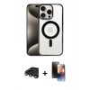 MARSİLYAN™- iPhone 15 Pro Max Kılıf Siluet Çizgi Serisi - Siyah 3D Antistatik Mat Seramik Nano Ekran Koruyucu + Titanyum Gri Raze Metal Kamera Lens