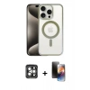 MARSİLYAN™- iPhone 15 Pro Max Kılıf Siluet Çizgi Serisi - Siyah 3D Antistatik Mat Seramik Nano Ekran Koruyucu + PVD Metal Kamera Lens - GI