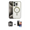 MARSİLYAN™- iPhone 15 Pro Max Kılıf Siluet Çizgi Serisi - Siyah 3D Antistatik Mat Seramik Nano Ekran Koruyucu + PVD Metal Kamera Lens - TU
