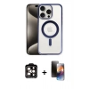 MARSİLYAN™- iPhone 15 Pro Max Kılıf Siluet Çizgi Serisi - Siyah 3D Antistatik Mat Seramik Nano Ekran Koruyucu + PVD Metal Kamera Lens - TU