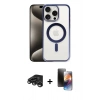 MARSİLYAN™- iPhone 15 Pro Max Kılıf Siluet Çizgi Serisi - Siyah 3D Antistatik Mat Seramik Nano Ekran Koruyucu + Titanyum Gri Raze Metal Kamera Lens