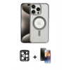MARSİLYAN™- iPhone 15 Pro Max Kılıf Siluet Çizgi Serisi - Siyah 3D Antistatik Mat Seramik Nano Ekran Koruyucu + PVD Metal Kamera Lens - LT