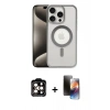 MARSİLYAN™- iPhone 15 Pro Max Kılıf Siluet Çizgi Serisi - Siyah 3D Antistatik Mat Seramik Nano Ekran Koruyucu + PVD Metal Kamera Lens - TU