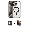 MARSİLYAN™- iPhone 15 Pro Max Kılıf Siluet Çizgi Serisi - Siyah 3D Antistatik Mat Seramik Nano Ekran Koruyucu + PVD Metal Kamera Lens - GI