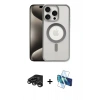 MARSİLYAN™- iPhone 15 Pro Max Kılıf Siluet Çizgi Serisi - Siyah 3D Antistatik Seramik Nano Ekran Koruyucu + Raze Metal Kamera Lens - TMGI