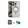 MARSİLYAN™- iPhone 15 Pro Max Kılıf Siluet Çizgi Serisi - Siyah 3D Antistatik Seramik Nano Ekran Koruyucu + PVD Metal Kamera Lens - SH