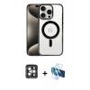 MARSİLYAN™- iPhone 15 Pro Max Kılıf Siluet Çizgi Serisi - Siyah 3D Antistatik Seramik Nano Ekran Koruyucu + Gri PVD Metal Kamera Lens