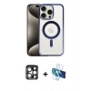 MARSİLYAN™- iPhone 15 Pro Max Kılıf Siluet Çizgi Serisi - Siyah 3D Antistatik Seramik Nano Ekran Koruyucu + PVD Metal Kamera Lens - LT