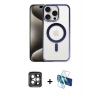 MARSİLYAN™- iPhone 15 Pro Max Kılıf Siluet Çizgi Serisi - Siyah 3D Antistatik Seramik Nano Ekran Koruyucu + Gri PVD Metal Kamera Lens