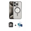 MARSİLYAN™- iPhone 15 Pro Max Kılıf Siluet Çizgi Serisi - Siyah 3D Antistatik Seramik Nano Ekran Koruyucu + PVD Metal Kamera Lens - TU
