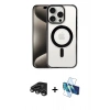 MARSİLYAN™- iPhone 15 Pro Max Kılıf Siluet Çizgi Serisi - Siyah 3D Antistatik Seramik Nano Ekran Koruyucu + Raze Metal Kamera Lens - TMGI