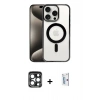 MARSİLYAN™- iPhone 15 Pro Max Kılıf Siluet Çizgi Serisi - Siyah Bilvis 0.18mm Plus Cam Ekran Koruyucu + PVD Metal Kamera Lens - LT