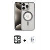 MARSİLYAN™- iPhone 15 Pro Max Kılıf Siluet Çizgi Serisi - Siyah Bilvis 0.18mm Plus Cam Ekran Koruyucu + PVD Metal Kamera Lens - LT